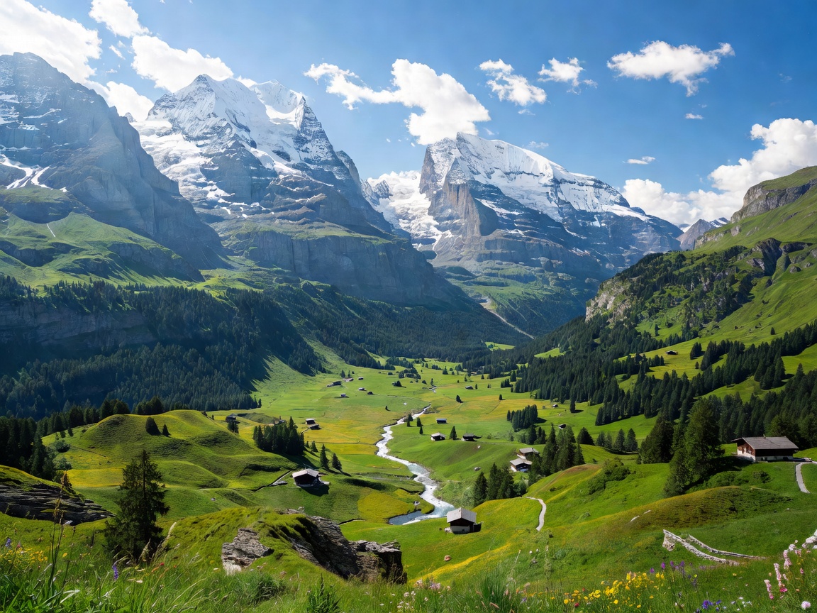 Majestic alpine peaks and lush valleys in Grindelwald Switzerland